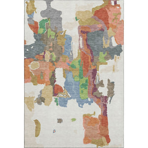 HomeRoots 10' Modern Abstract Washable Area Rug in Ivory, Orange, Blue & Green - UV Protected & Durable Design 680735