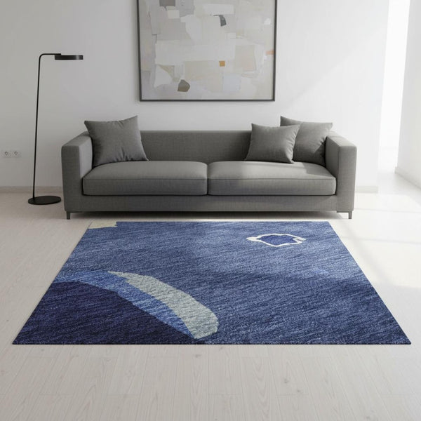 HomeRoots 5' X 8' Abstract Navy Blue Ivory Beige Area Rug - UV Protected, Washable, Durable & Stylish Solution 680737