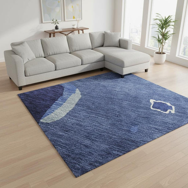 HomeRoots 8' X 10' Abstract Washable Area Rug in Navy, Ivory & Beige - Durable, Stain Resistant & UV Protected 680739