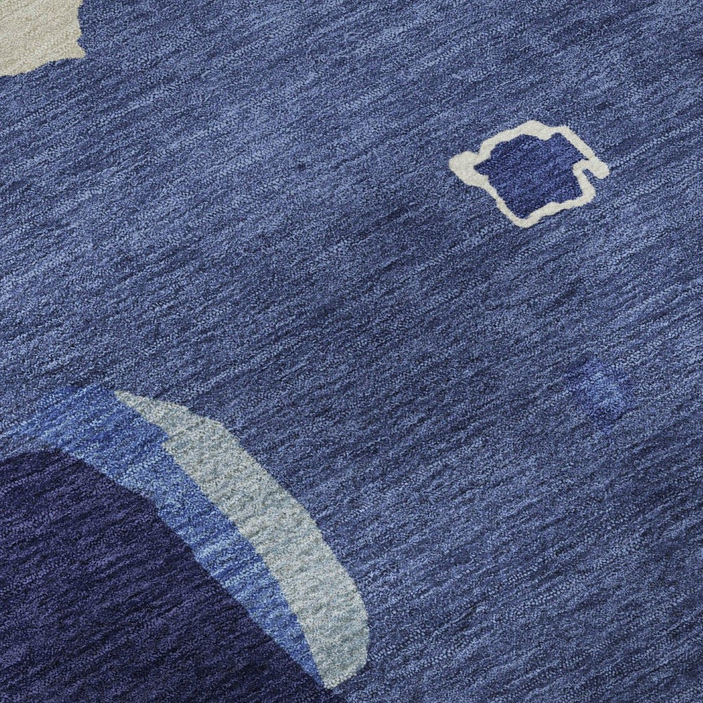 HomeRoots 8' X 10' Abstract Washable Area Rug in Navy, Ivory & Beige - Durable, Stain Resistant & UV Protected 680739