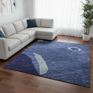 HomeRoots 9' X 12' Navy Blue Ivory Beige Abstract Washable Area Rug – Stain-Resistant, UV Protected, Durable 680740