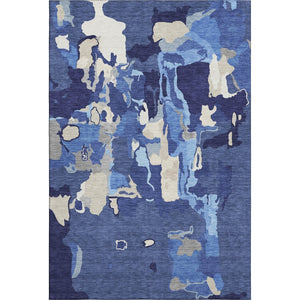 HomeRoots 9' X 12' Navy Blue Ivory Beige Abstract Washable Area Rug – Stain-Resistant, UV Protected, Durable 680740