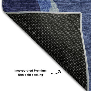 HomeRoots 9' X 12' Navy Blue Ivory Beige Abstract Washable Area Rug – Stain-Resistant, UV Protected, Durable 680740
