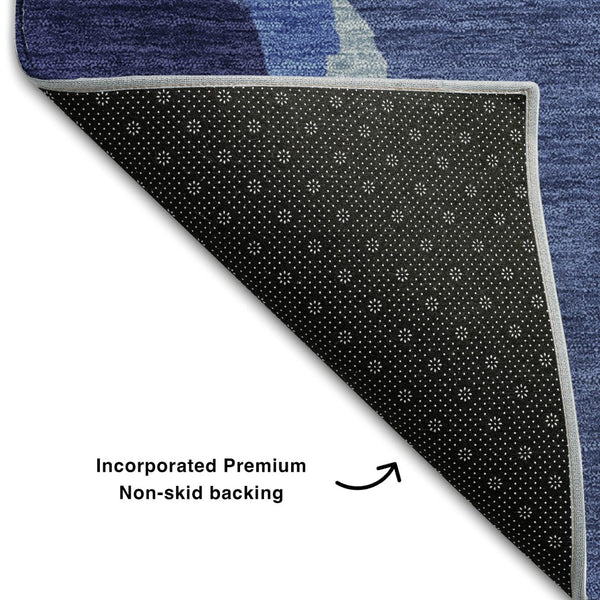 HomeRoots 9' X 12' Navy Blue Ivory Beige Abstract Washable Area Rug – Stain-Resistant, UV Protected, Durable 680740
