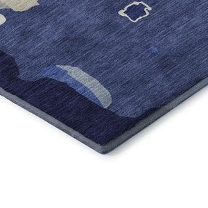HomeRoots 9' X 12' Navy Blue Ivory Beige Abstract Washable Area Rug – Stain-Resistant, UV Protected, Durable 680740