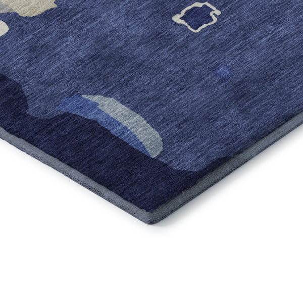 HomeRoots 9' X 12' Navy Blue Ivory Beige Abstract Washable Area Rug – Stain-Resistant, UV Protected, Durable 680740