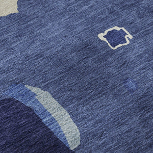 HomeRoots 9' X 12' Navy Blue Ivory Beige Abstract Washable Area Rug – Stain-Resistant, UV Protected, Durable 680740