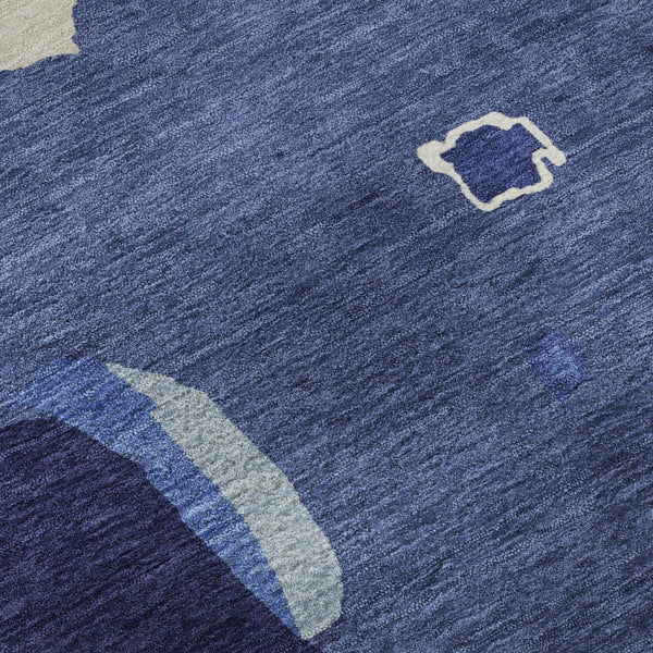 HomeRoots 9' X 12' Navy Blue Ivory Beige Abstract Washable Area Rug – Stain-Resistant, UV Protected, Durable 680740