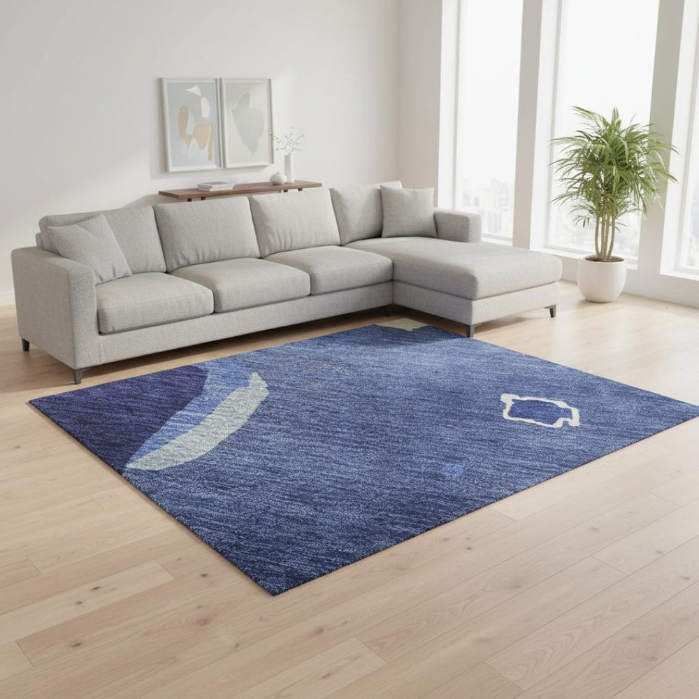 HomeRoots 10' Navy Blue and Beige Abstract Washable Area Rug - Stain-Resistant, UV-Protected, Durable Design 680741