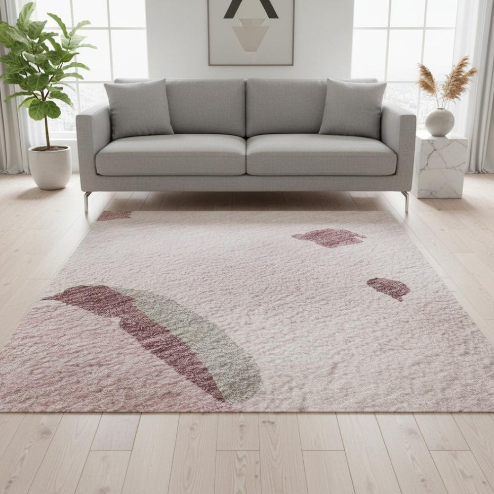 HomeRoots 5' X 8' Soft Pink, Sky Blue & Ivory Abstract Area Rug – Washable, UV Protected, Ideal for Homes with Pets 680743
