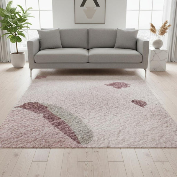 HomeRoots 5' X 8' Soft Pink, Sky Blue & Ivory Abstract Area Rug – Washable, UV Protected, Ideal for Homes with Pets 680743