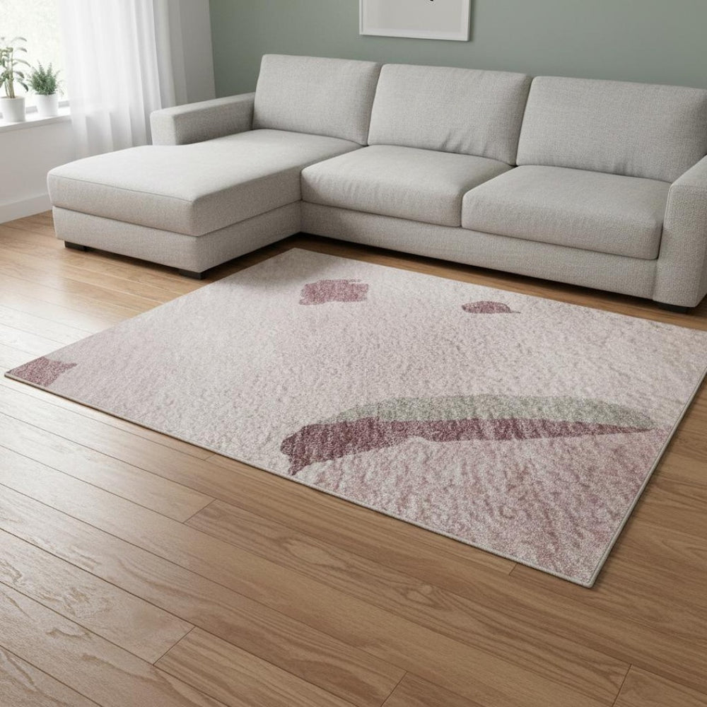 HomeRoots 8' X 10' Modern Abstract Washable Area Rug in Pink, Sky Blue & Ivory - Durable & UV Protected Design 680745