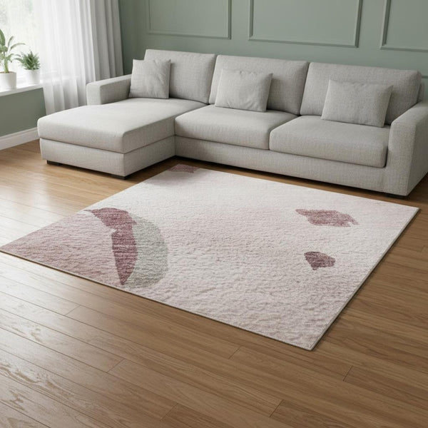 HomeRoots 9' X 12' Stylish Pink Sky Blue Ivory Abstract Washable Area Rug with UV Protection for Every Home 680746