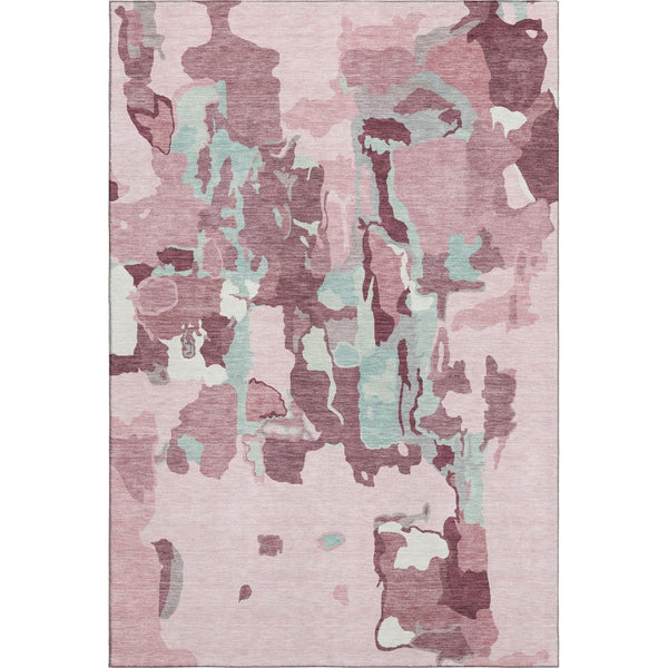 HomeRoots 9' X 12' Stylish Pink Sky Blue Ivory Abstract Washable Area Rug with UV Protection for Every Home 680746
