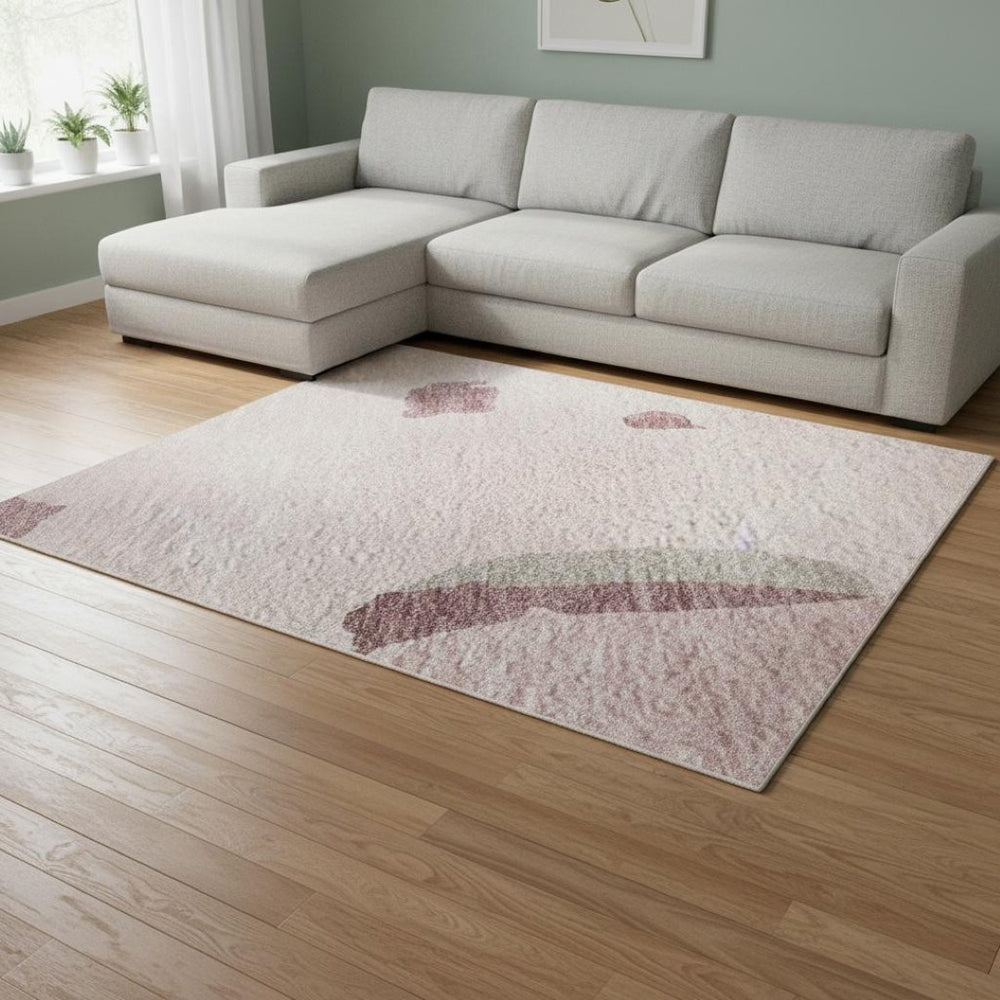 HomeRoots 10' X 14' Modern Washable Area Rug in Pink, Sky Blue & Ivory - Stain Resistant with UV Protection 680747