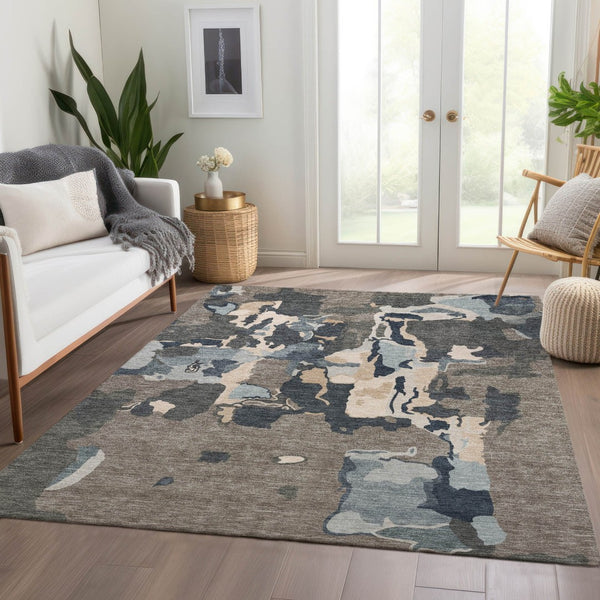 HomeRoots 5' X 8' Stylish Taupe Beige Cream Abstract Area Rug – Washable, UV Protected, Stain Resistant Design 680749