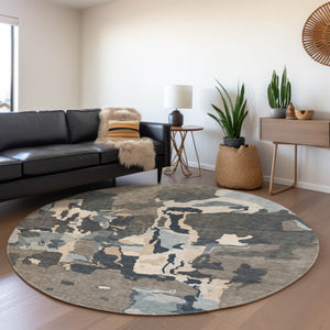 HomeRoots 8' Modern Taupe Beige Cream Abstract Washable Round Rug with UV Protection for High-Traffic Areas 680750