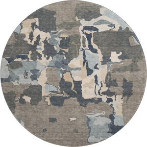 HomeRoots 8' Modern Taupe Beige Cream Abstract Washable Round Rug with UV Protection for High-Traffic Areas 680750