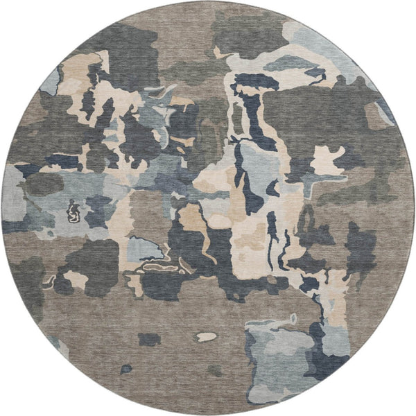 HomeRoots 8' Modern Taupe Beige Cream Abstract Washable Round Rug with UV Protection for High-Traffic Areas 680750