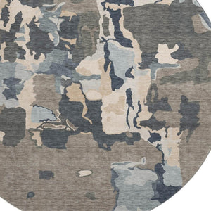 HomeRoots 8' Modern Taupe Beige Cream Abstract Washable Round Rug with UV Protection for High-Traffic Areas 680750
