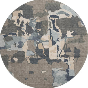 HomeRoots 8' Modern Taupe Beige Cream Abstract Washable Round Rug with UV Protection for High-Traffic Areas 680750
