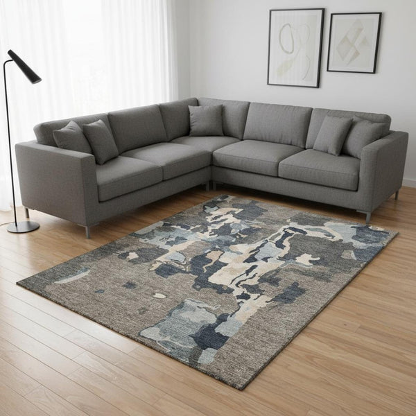 HomeRoots 8' X 10' Abstract Taupe Beige & Cream Washable Area Rug with UV Protection for Modern Spaces 680751
