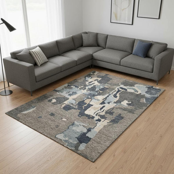 HomeRoots 10' X 14' Washable Taupe Beige & Cream Abstract Area Rug with UV Protection for High-Traffic Spaces 680753