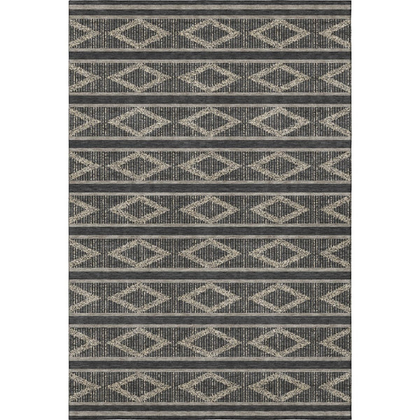 HomeRoots 5' X 8' Stylish Black And Taupe Geometric Washable Area Rug with UV Protection for Busy Homes 680755