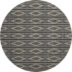 HomeRoots 8' Black And Taupe Geometric Round Rug - Washable, UV-Protected, Durable Style for Busy Homes 680756