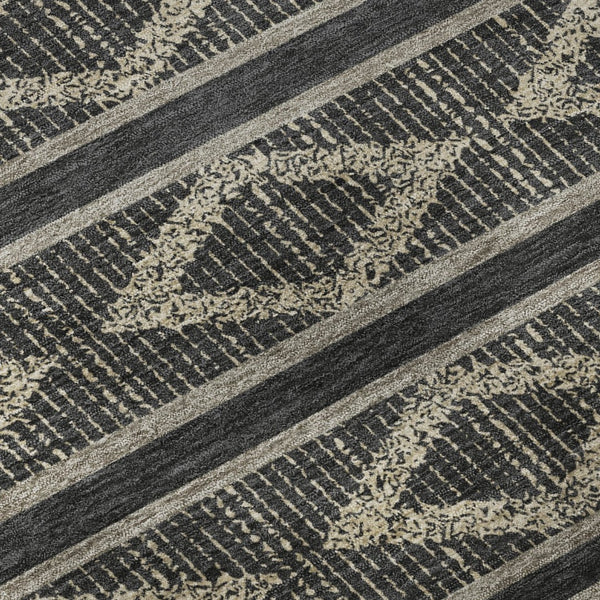 HomeRoots 8' Black And Taupe Geometric Round Rug - Washable, UV-Protected, Durable Style for Busy Homes 680756