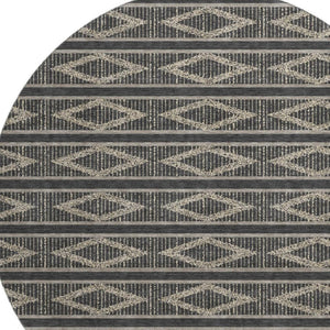 HomeRoots 8' Black And Taupe Geometric Round Rug - Washable, UV-Protected, Durable Style for Busy Homes 680756