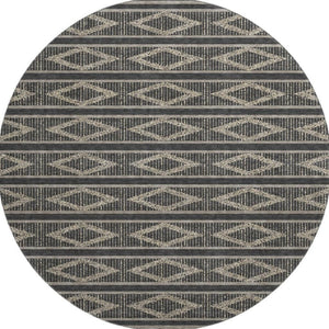 HomeRoots 8' Black And Taupe Geometric Round Rug - Washable, UV-Protected, Durable Style for Busy Homes 680756