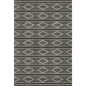 HomeRoots 8' X 10' Washable Black and Taupe Geometric Area Rug with UV Protection for Modern Homes & Spaces 680757