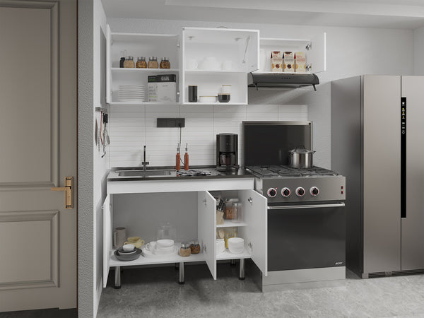 English Elm Oceana White 2-Piece Kitchen Cabinet Set with Stainless Sink, 8 Shelves, Space-Saving Storage Solution B070S00403