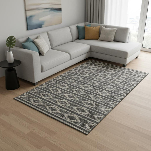 HomeRoots 9' X 12' Modern Black and Taupe Area Rug – Washable, Stain Resistant, UV Protected for Busy Homes 680758
