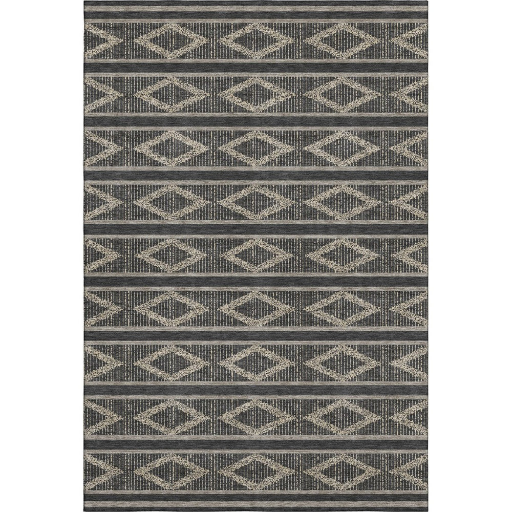 HomeRoots 9' X 12' Modern Black and Taupe Area Rug – Washable, Stain Resistant, UV Protected for Busy Homes 680758