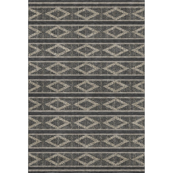 HomeRoots 10' X 14' Washable Black and Taupe Geometric Area Rug with UV Protection for Modern Spaces 680759