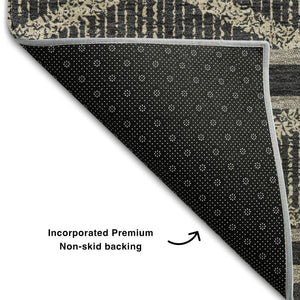 HomeRoots 10' X 14' Washable Black and Taupe Geometric Area Rug with UV Protection for Modern Spaces 680759