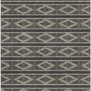 HomeRoots 10' X 14' Washable Black and Taupe Geometric Area Rug with UV Protection for Modern Spaces 680759