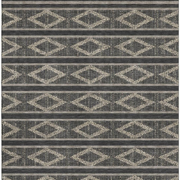 HomeRoots 10' X 14' Washable Black and Taupe Geometric Area Rug with UV Protection for Modern Spaces 680759