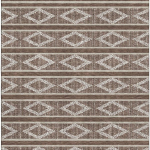 HomeRoots 5' X 8' Stylish Brown & Beige Geometric Washable Area Rug with UV Protection for Modern Spaces 680761