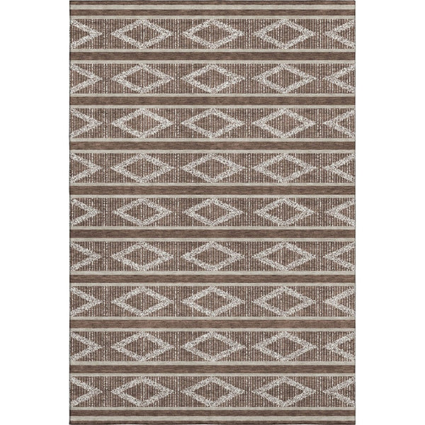 HomeRoots 8' X 10' Brown & Beige Geometric Washable Area Rug – Durable, Stain-Resistant, UV Protected Style! 680763