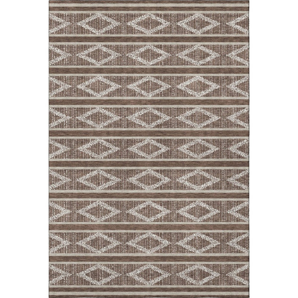 HomeRoots 8' X 10' Brown & Beige Geometric Washable Area Rug – Durable, Stain-Resistant, UV Protected Style! 680763