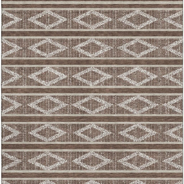 HomeRoots 9' X 12' Brown and Beige Geometric Area Rug – Washable, UV-Protected, Perfect for High-Traffic Spaces 680764