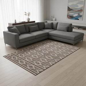 HomeRoots 10' X 14' Brown And Beige Geometric Area Rug - Stylish, Washable, UV-Protected for High-Traffic Spaces 680765
