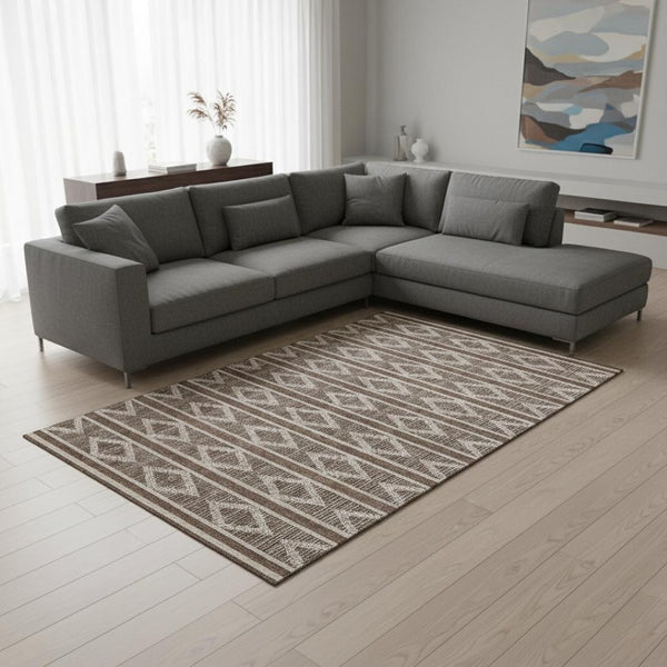 HomeRoots 10' X 14' Brown And Beige Geometric Area Rug - Stylish, Washable, UV-Protected for High-Traffic Spaces 680765