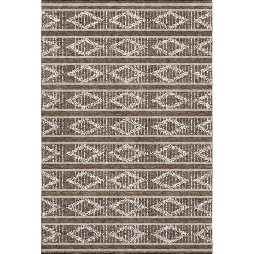 HomeRoots 10' X 14' Brown And Beige Geometric Area Rug - Stylish, Washable, UV-Protected for High-Traffic Spaces 680765