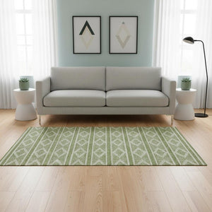 HomeRoots 5' X 8' Green and Beige Geometric Area Rug - Stylish, Washable, UV-Protected for Busy Homes 680767