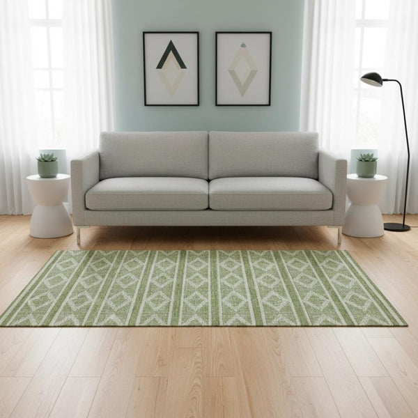 HomeRoots 5' X 8' Green and Beige Geometric Area Rug - Stylish, Washable, UV-Protected for Busy Homes 680767