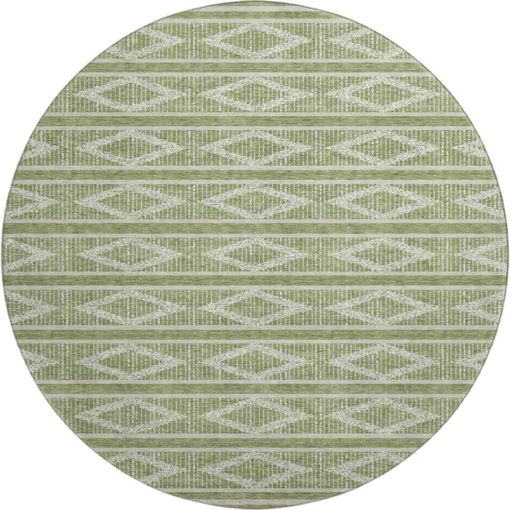 HomeRoots 8' Green And Beige Geometric Washable Round Rug - Durable, UV-Resistant, Perfect for Active Homes 680768